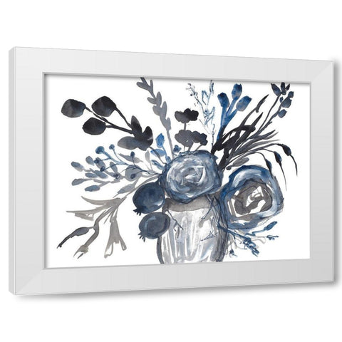 Blue Roses in Grey Vase White Modern Wood Framed Art Print by Maria, Robin