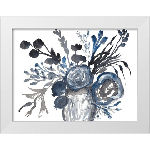 Blue Roses in Grey Vase White Modern Wood Framed Art Print by Maria, Robin