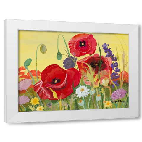 Victory Red Poppies I White Modern Wood Framed Art Print by Maria, Robin