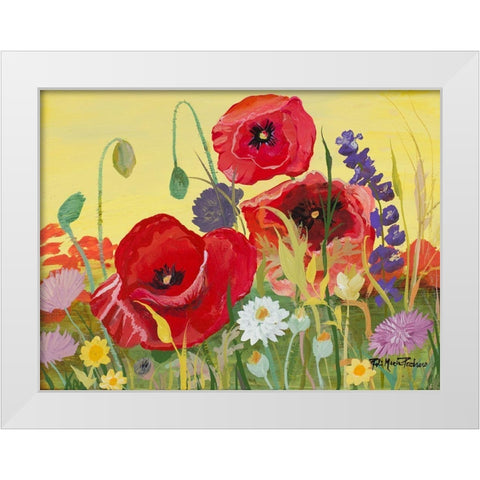 Victory Red Poppies I White Modern Wood Framed Art Print by Maria, Robin