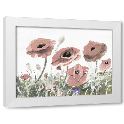Victory Pink Poppies II White Modern Wood Framed Art Print by Maria, Robin