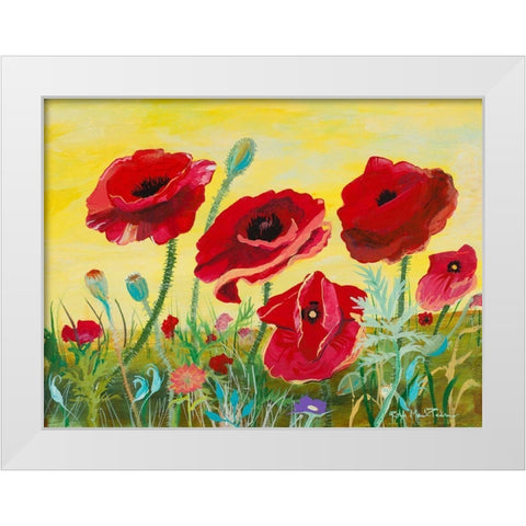 Victory Red Poppies II White Modern Wood Framed Art Print by Maria, Robin