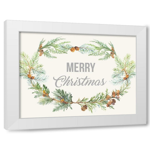 Merry Christmas Pine Cone Wreath White Modern Wood Framed Art Print by Loreth, Lanie