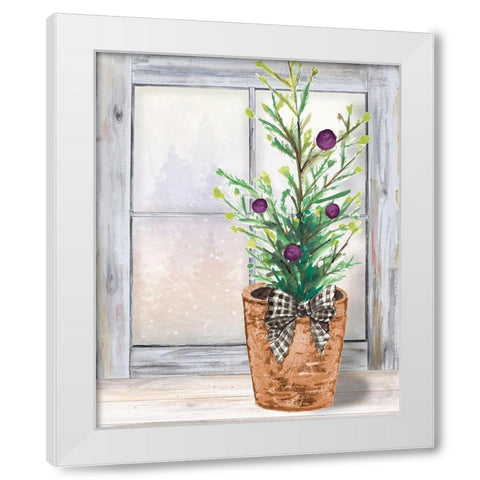 Christmas Fir on Window White Modern Wood Framed Art Print by Pinto, Patricia