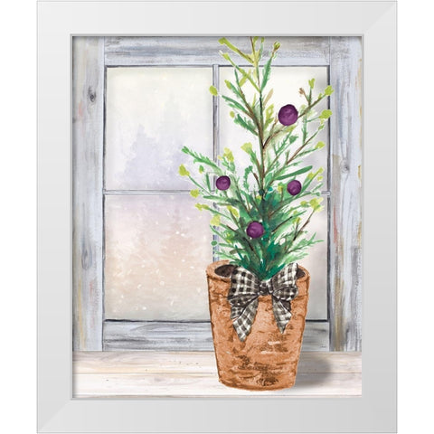Christmas Fir on Window White Modern Wood Framed Art Print by Pinto, Patricia