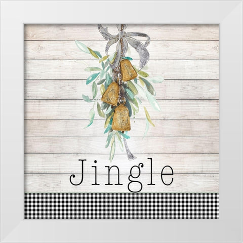 Jingle Bell Wreath White Modern Wood Framed Art Print by Pinto, Patricia