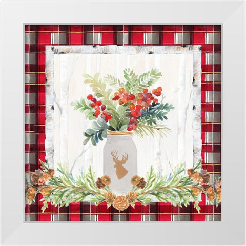Holiday Sprig on Plaid II White Modern Wood Framed Art Print by Loreth, Lanie