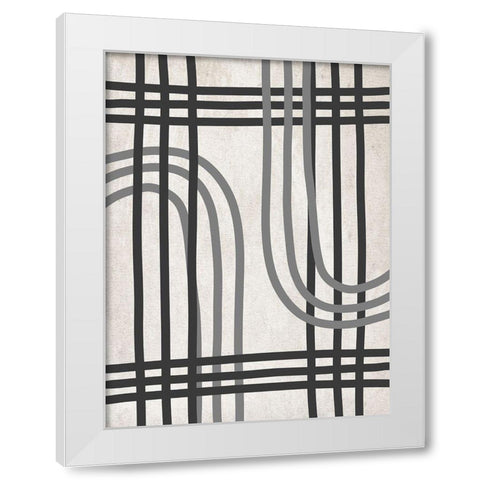String Shapes White Modern Wood Framed Art Print by SD Graphics Studio