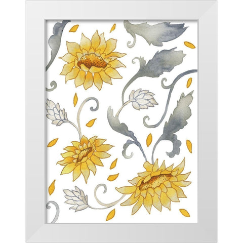 Sunflower Bunches White Modern Wood Framed Art Print by Medley, Elizabeth