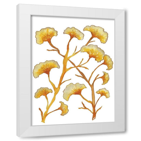 Gold Floral Branches White Modern Wood Framed Art Print by Medley, Elizabeth