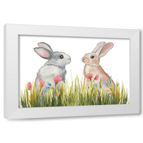Bunnies Among the Flowers II White Modern Wood Framed Art Print by Medley, Elizabeth