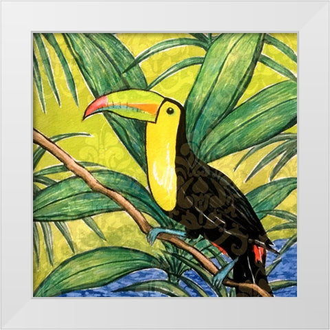 Tropical Bird II White Modern Wood Framed Art Print by Biscardi, Nicholas