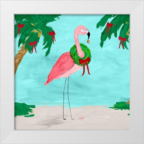 Fa La La La Flamingo Holiday I White Modern Wood Framed Art Print by DeRice, Julie