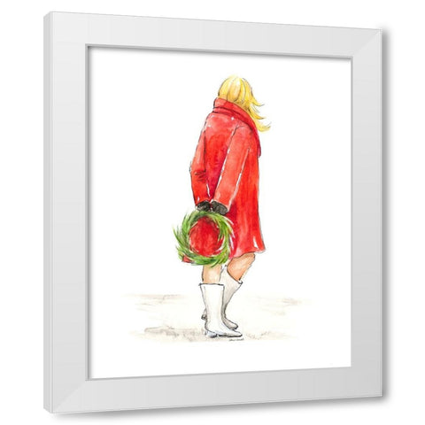 Girl With Holiday Wreath White Modern Wood Framed Art Print by Loreth, Lanie