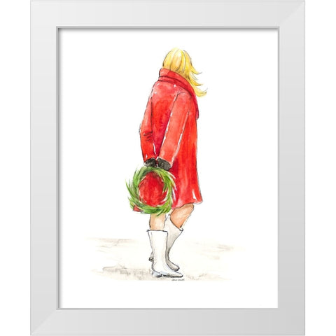Girl With Holiday Wreath White Modern Wood Framed Art Print by Loreth, Lanie