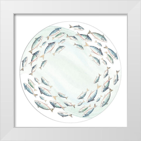 Circle Of Fish White Modern Wood Framed Art Print by Pinto, Patricia