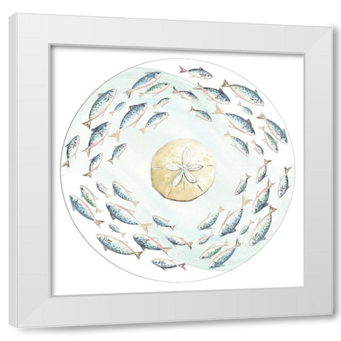 Circle of Fishes with Sand Dollar White Modern Wood Framed Art Print by Pinto, Patricia