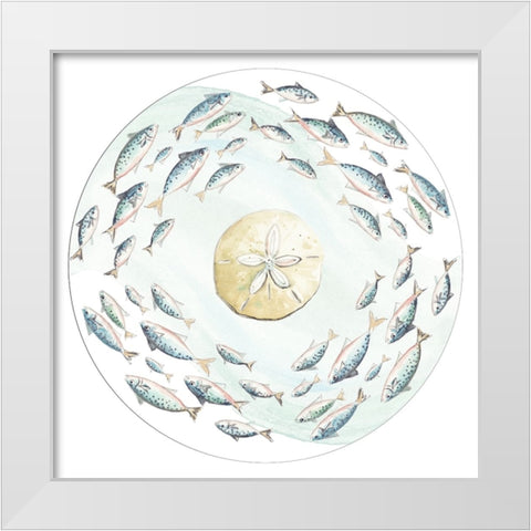 Circle of Fishes with Sand Dollar White Modern Wood Framed Art Print by Pinto, Patricia