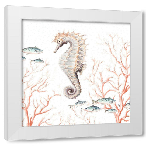Seahorse On Coral White Modern Wood Framed Art Print by Pinto, Patricia