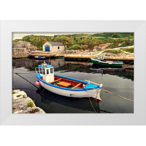 Harbor Boat Dock White Modern Wood Framed Art Print by Amos, Andy