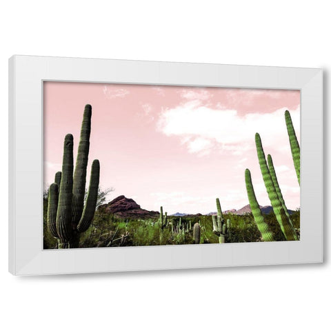 Cactus Landscape Under Pink Sky White Modern Wood Framed Art Print by Bill Carson Photography