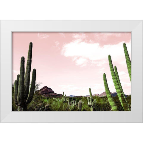 Cactus Landscape Under Pink Sky White Modern Wood Framed Art Print by Bill Carson Photography