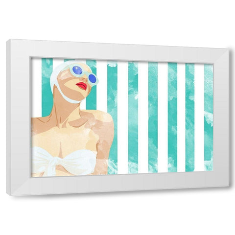 Bathing Beauty On Teal Towel White Modern Wood Framed Art Print by Bucheli, Jen