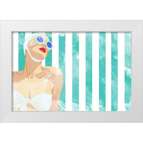 Bathing Beauty On Teal Towel White Modern Wood Framed Art Print by Bucheli, Jen