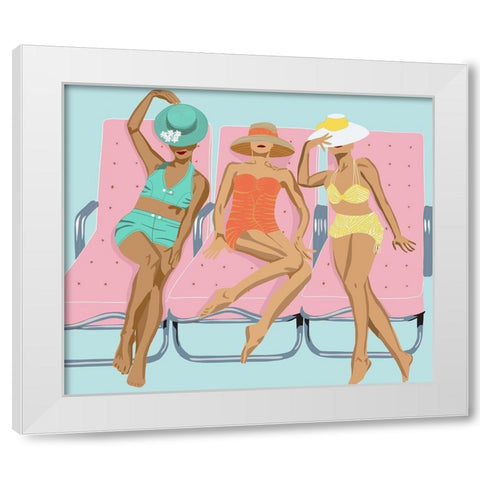 Lounging Ladies On Pink Chairs White Modern Wood Framed Art Print by Bucheli, Jen