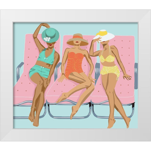 Lounging Ladies On Pink Chairs White Modern Wood Framed Art Print by Bucheli, Jen