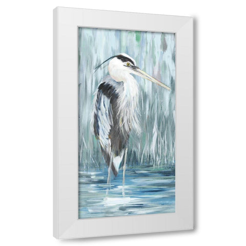 Standing Still Heron I (Blue) White Modern Wood Framed Art Print by DeRice, Julie