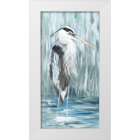 Standing Still Heron I (Blue) White Modern Wood Framed Art Print by DeRice, Julie