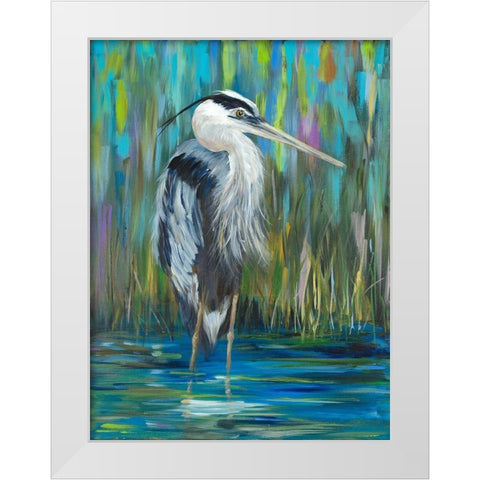 Standing Heron I White Modern Wood Framed Art Print by DeRice, Julie