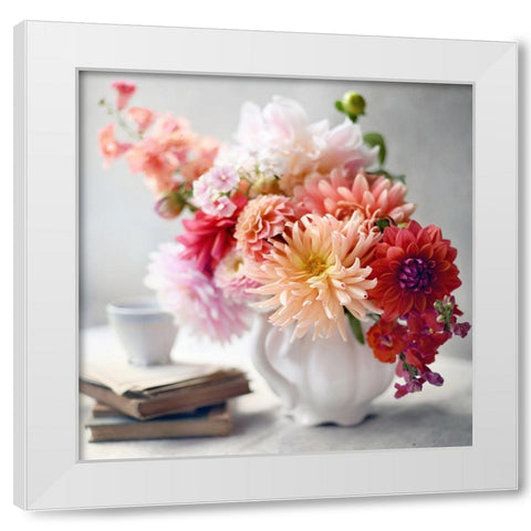 Afternoon Tea Floral White Modern Wood Framed Art Print by Gardner, Sarah