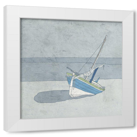 Sailboat Ashore White Modern Wood Framed Art Print by Mabat, Ynon