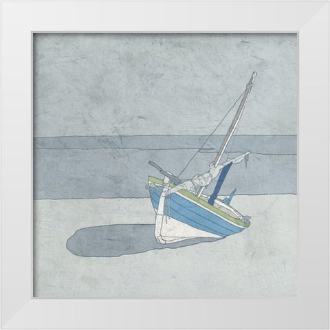 Sailboat Ashore White Modern Wood Framed Art Print by Mabat, Ynon