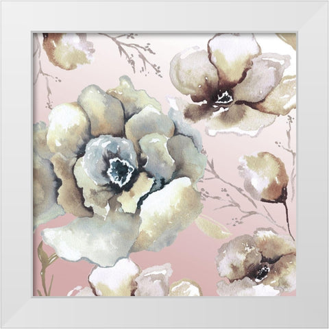 Neutral Flowers on Pink II White Modern Wood Framed Art Print by Medley, Elizabeth