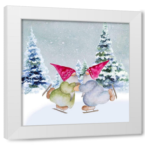 Gnomes Ice Skating II White Modern Wood Framed Art Print by Gaynor, Janice