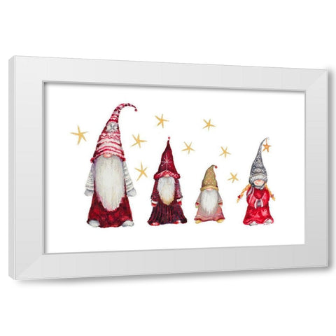Gnome Family White Modern Wood Framed Art Print by Gaynor, Janice