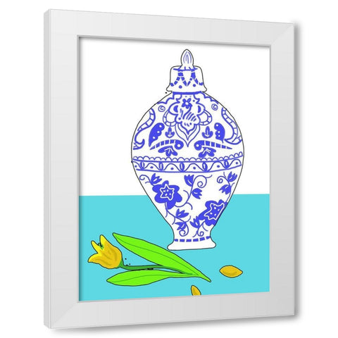 Blue Vase II White Modern Wood Framed Art Print by Mosher, Deidre