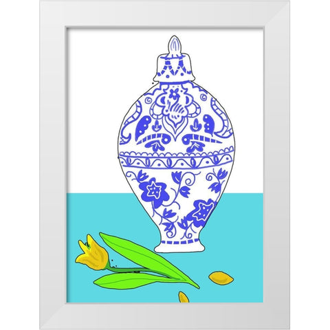 Blue Vase II White Modern Wood Framed Art Print by Mosher, Deidre