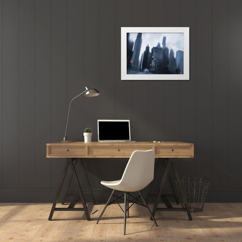 Foggy Evening in the City White Modern Wood Framed Art Print by Meneely, Dan