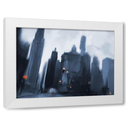 Foggy Evening in the City White Modern Wood Framed Art Print by Meneely, Dan