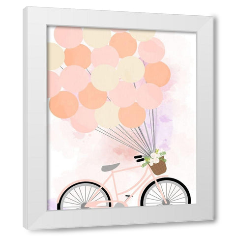 Bike Ride With Balloons White Modern Wood Framed Art Print by Quach, Anna