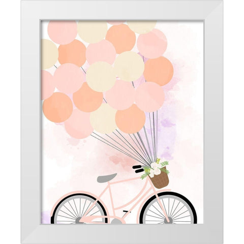 Bike Ride With Balloons White Modern Wood Framed Art Print by Quach, Anna