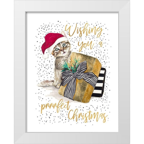 Wishing You A Prrrfect Christmas White Modern Wood Framed Art Print by Pinto, Patricia