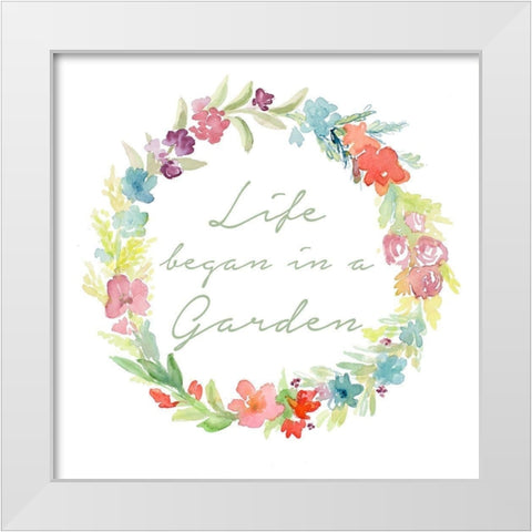 Life began in a Garden White Modern Wood Framed Art Print by Loreth, Lanie