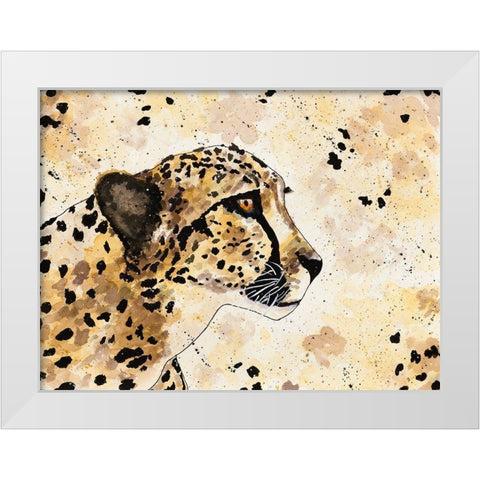 Cheetah Face White Modern Wood Framed Art Print by Torres, Melanie