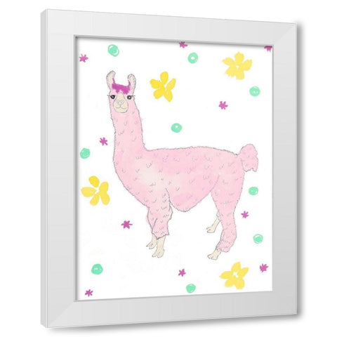 Pink Llama White Modern Wood Framed Art Print by Torres, Melanie