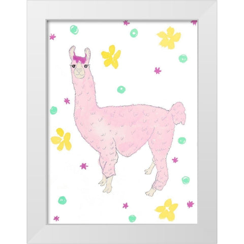 Pink Llama White Modern Wood Framed Art Print by Torres, Melanie